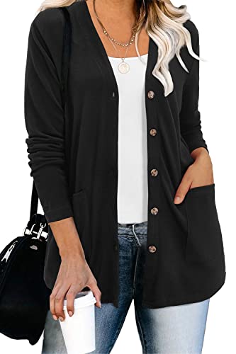 ULTRANICE Women's Cardigan Sweaters Lightweight Long Sleeve Open Front Knitted Button Down Cardigans Tops with Pockets