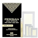 Persian Multi-Zone Wax Strips | Pre-Lined for Face, Legs, Body, Bikini & Underarms | Hair Removal Waxing Kit with Aftercare Oil | Easy, Ready-to-Use | All-Natural Ingredients | 4 Sizes, 60 Strips