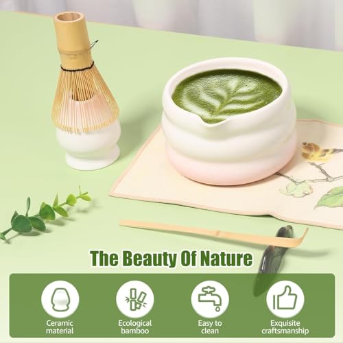 Image of NIHUIFDPY 7-Piece Traditional Japanese Matcha Tea Set - Includes Ceramic Matcha Bowl (550ml), Bamboo Whisk (Chasen), Whisk Holder, Scoop & Stainless Steel Sifter - Authentic Home Tea Ceremony Kit