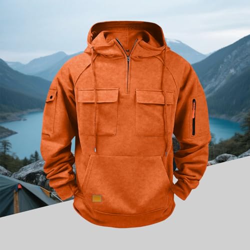 Hoodies for Men Fashion Quarter Zip Up Tactical Hoodie Pullover Fall Winter Casual Hooded Sweatshirt with Pockets 5