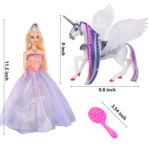 Megafun Color Change Unicorn Toys & Princess Doll With Rainbow Braided Hair, Removable Saddle&Wings, Princess Toy Unicorn Gifts For Girls #TOP7