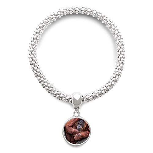 Bracelet chaîne orang-outan pendentif rond argenté bijou femme animal sauvage