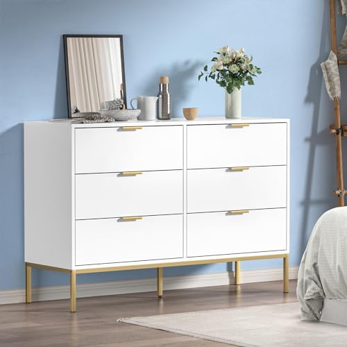 Yvsevnr Cómoda con 6 Cajones, Cómoda de Madera Dormitorio, Moderno Cajonera Blanca con Anti-vuelco, Mueble Cajones para Cocina, Oficina, Pasillo Sinfonier Dormitorio 120x40x81 cm