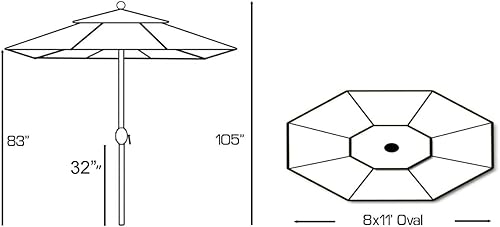 Miniatura 3 de Galtech Sombrilla ovalada de lujo de 8 x 11 pies (modelo 779) con inclinación automática con marco de bronce antiguo y tela Sunbrella teca (incluye