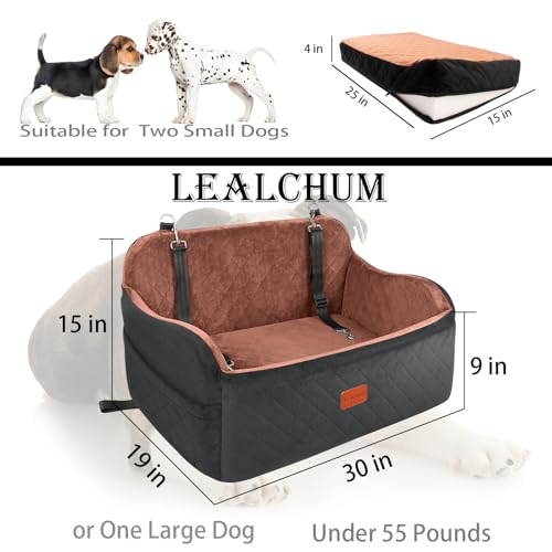 Lealchum Hundeautositz für mittelgroße Hunde, Hundesitz Automit verstellbaren Leinen, Komfort mit Memory-Schaum-Füllung, Sicherheitsreise pro Autositz mit Rutschfester Unterseite (Black/Brown, Large)