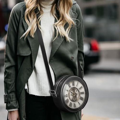 Round Crossbody Bags for Women, Leather Circle Purse Zipper Small Shoulder Bag with Adjustable Straps3