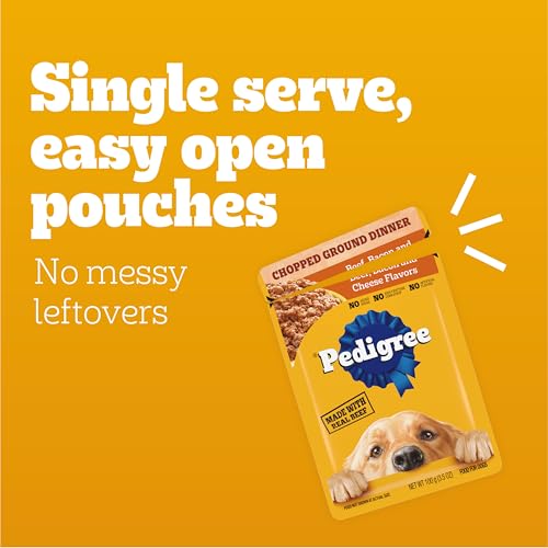 Image of Pedigree Chopped Dinner Wet Dog Food Pouch, Beef & Bacon, 3.5 oz, 16 Count