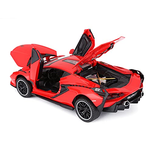 SASBSC Toy Cars Lambo Sian FKP3 Metal Model Car with Light and Sound Pull Back Toy Car for Boys Age 3 + Year Old (Red) - Thumbnail 2