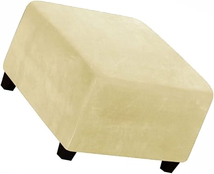 Square Ottoman Slipcover Velvet Small/Medium/Large Stretch Ottoman Cover Slipcover for Wingback Chair Stool Protector Cover/Sofa Leather Storage Footstool Color Beige, Size 33-45cm