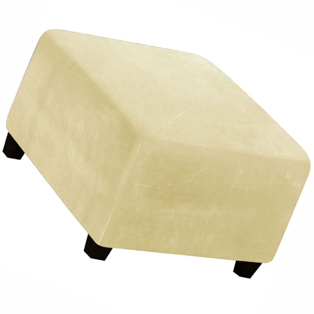 ZZDZW Square Ottoman Slipcover Velvet Small/Medium/Large Stretch Ottoman Cover Slipcover for Wingback Chair Stool Protector cover/Sofa Leather Storage Footstool (Color : Beige, Size : 33-45cm)
