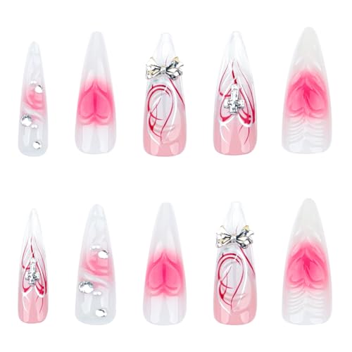 爪にプレスしている長い小剣アーモンドアーモンドフェイクグローズスティックフルカバーロングスティレットの接着剤の長いスティレットの接着剤