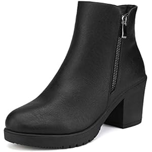 DREAM PAIRS Women's Ankle Boots Chunky Heel Platform Fall Heeled Short Booties Shoes 6 Black/Pu