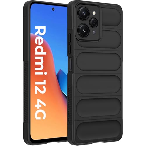 Image of A rtistque Back Cover Case for Mi Redmi 12 4G / Poco M6 Pro 5G | with Inner Fabric | Stylish AirBag Case | Liquid Stripe Silicone | Camera Protection | Anti Slip Grip | Redmi 12 4G Back Cover - Black