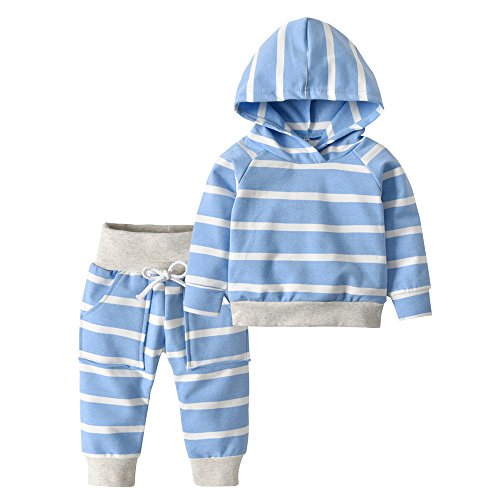 Toddler Infant Baby Boys Girls Stripe Long Sleeve Hoodie Tops Sweatsuit Pants Outfit Set ((0-6 Months), Blue Stripe)