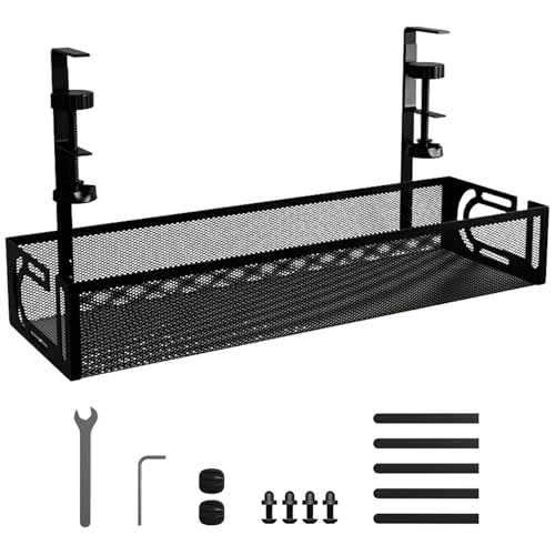 Mecmbj Porta Cavi Scrivania, Cable Management Sotto La Scrivania, Senza Trapano, Vassoio per La Gestione dei Cavi In Rete Cava per Nascondi Cable e Ordinati, per Ufficio e Casa(Nero 1,40 * 13 * 7cm)