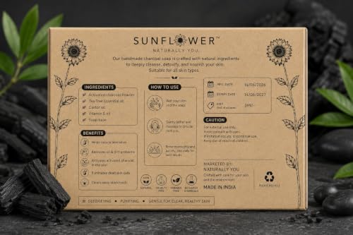 Image of Sunflower Natural Charcoal Bath Soap Made with Natural Ingredients To Deeply Cleanse,Detoxify and Nourish Your skin - All skin types. 90 grams