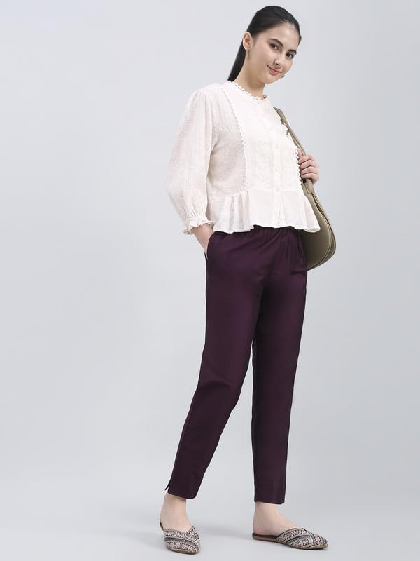 Image of GO COLORS Modal Spandex Metallic Pants Festive Full Length for Women| Lightweight, Mid Rise, Side Pockets
