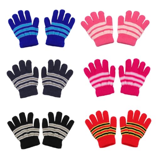 6Pairs Winter Gloves Full Finger Knitted Warm Mittens for Boys Comfortable for Cold Weather for Ages