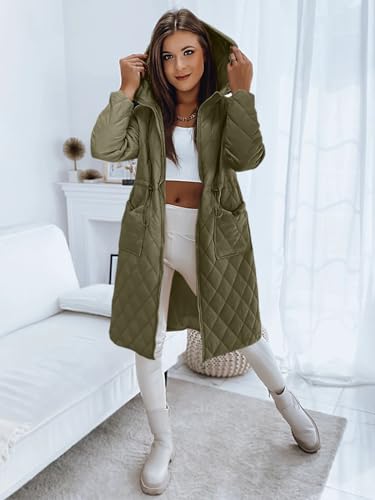Imily Bela Army Green Quilted Jacket for Women – Cozy, Hooded, and Perfect for Winter Adventures - Image 3