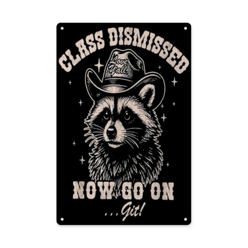 See Ya Soon Bruh We Out Funny Racoon Last Day School Farmhouse Sign Vintage Tin 8x6 Inch Weathered Plaque for Living Room Bedroom Wall Decor
