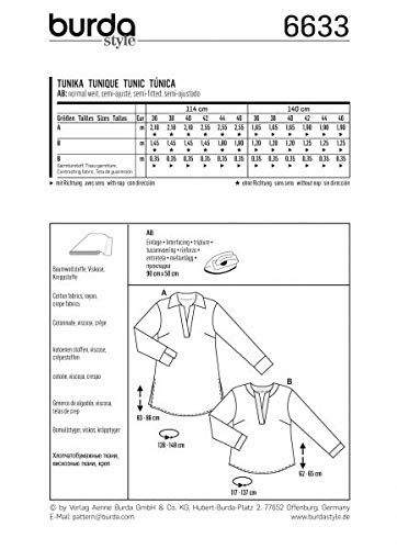 Burda Ladies Sewing Pattern 6633 Tunic Tops #TOP2