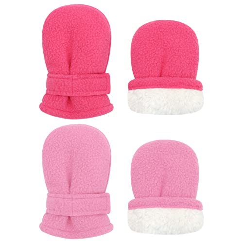 Image of qikqik 2 Pairs Baby Mittens Winter Toddler Mittens Warm Fleece Infang Gloves for Boys Girls Toddler Winter Gloves for Kids