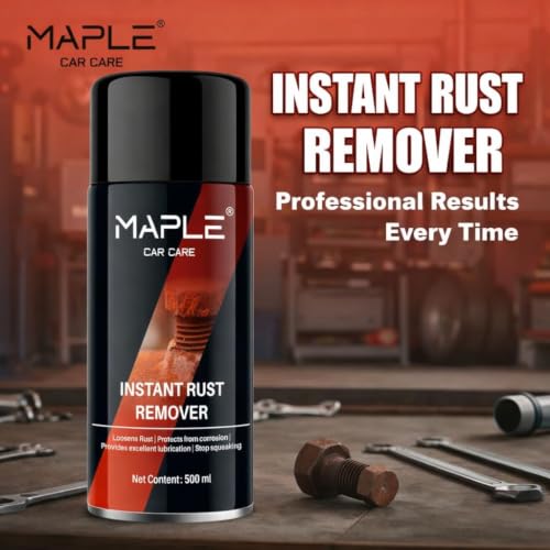 Image of MAPLE Car Care Instant Rust Remover Spray 500ml | Fast-Acting Rust Removal & Anti-Corrosion Lubricant | Cleaner Spray For Iron, Steel & Metal| Loosens Jammed Nuts, Bolts, Tools, Bike Chain & Car Parts