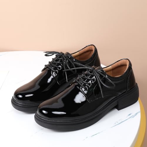 OKJ Oxford Shoes for Women, Black Womens Oxford Shoes Patent Leather Platform Women's Oxfords Comfortable Dressy Slip On, Lace Up Loafers Casual Work Business Dress Office Oxfords Shoes for Women 9.0 by OKJ - Used condition - Image 7