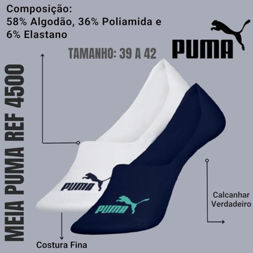 Kit 2X Pares Meia Sapatilha Invisível Tam 39 a 42 Ref 4500 - Puma (1X Branco/ 1X Azul Marinho)