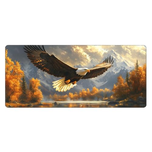 Image of Fall Eagle Landscape Extended Gaming Mouse Pad, with Stitched Edges Large Mouse Pad Desk Protector, Rubber Base Mousepad Keyboard Mouses Mat for Work Game Office Home- 32 inch X 12 inch Inch,E710