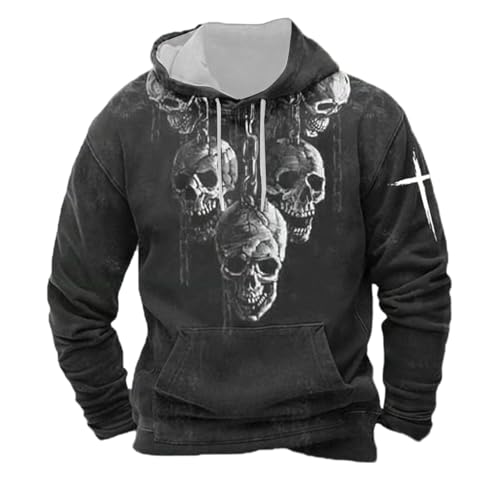 YOSUWOAI Sweat à capuche d'Halloween pour homme - Motif tête de mort 3D - Manches longues - Loose fit - Costume d'Halloween - Hip Hop, O Noir., M