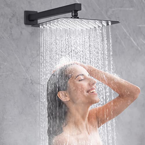 Esnbia Shower System, 10 Inches Slide Bar Shower Faucet With Valve, Wall Mounted High Pressure Rain Shower Head With Handheld Set, Matte Black #TOP3