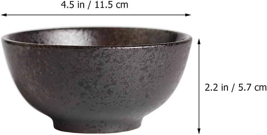 ULTECHNOVO 2 Pack Japanese Ceramic Rice Bowls, 11.5oz Small Black Soup Bowl Set for Cereal, Ice Cream & Side Dishes, Rustic Textured Asian Dinnerware, Microwave Safe