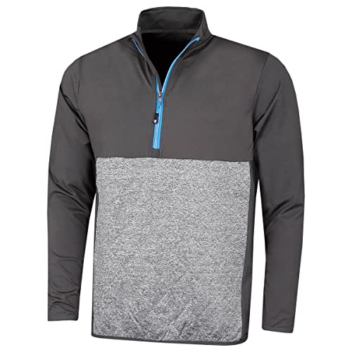 Island Green Men's 1/4 Zip Top Layer with Heat Welded Padded Yoke Sweater, Charcoal/Grey Marl, 2X-Large