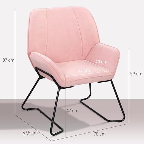 Miniatura 3 de Homcom Butaca De Salón Moderna Sillón Lectura Con Asiento Ancho De 46 Cm Y Acolchado Tapizado En Terciopelo Patas De Metal Silla Tocador Para Salón Sala De Estar Dormitorio Rosa