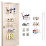 Yuyetuyo 5-Tier Over The Door Organizer Bathroom Shelves Hair Tool Organizer - Hair Dryer Holder Adjustable Height, DIY Bathroom Storage Shelf Wall Mounted Behind The Door Storage