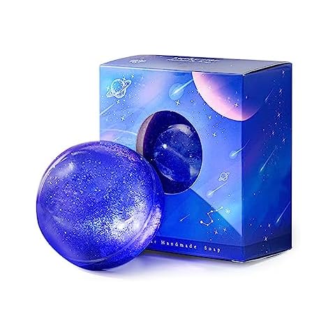 T-shin Lucky Sky Scented Botanical Soap Bar,100G Handmade Milky Way Galaxy Essential Oils Scented Bath Soap Gift for Men&Women,Face Body Moisturizing Artisanal Floral Soap with Blistering Net Cover