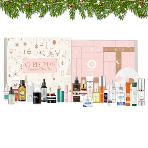 livre Calendrier de l'Avent de Noël pour soins de la peau – Calendrier de compte à rebours de 24 jours avec produits hydratants pour le visage, kit de soin du visage pour soins quotidiens de la peau, rituel