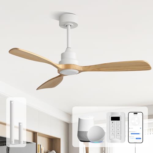 Image of Sofucor 48 Inch Smart Wood Ceiling Fan No Light, Alexa /App /Remote Control