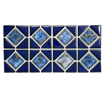 Tenedos Terra Blue Diamond Square Glossy Porcelain Mosaic Tile on 6x12 Mesh – Pool, Bathroom, Kitchen Backsplash, Shower & Accent Wall (Box of 10 Pieces)