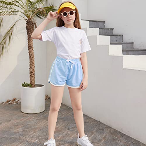 BOOPH 3 peças shorts atléticos para meninas, shorts de golfinho para corrida, Rosa roxo azul, 8-10 A