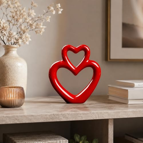 Escultura de corazón de cerámica roja LUOZZY para decoración miniatura 4