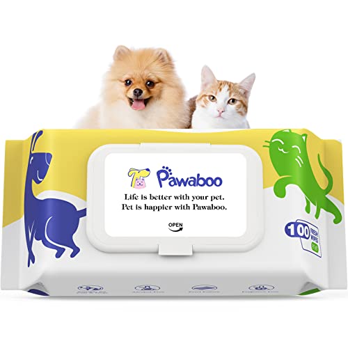 Pawaboo Toallitas de Limpieza para Mascotas, 100 Unidades Toallitas Suaves No Irritante con Tapa para Perros y Gatos, Toallitas Higiénicas sin Alcohol para Patas Orejas Cuerpo Culo - 1 Paquete Cover