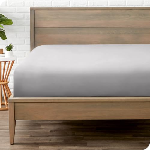 Bare Home Fitted Bottom Sheet - Premium 1800 Ultra-Soft Microfibre - Ultra-Soft Wrinkle Free - Deep Pocket - 35 CM Deep - Light Grey Emperor