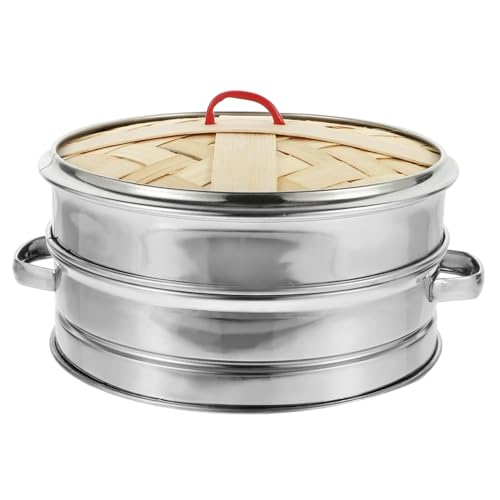 Cabilock Steaming Cooker Double-eared Lid Bamboo Steam Basket Essential Kitchen Tool Random Style