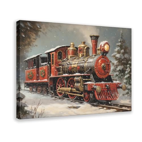 Poster vintage train de Noël sur toile, l'idée cadeau idéale pour décorer un salon