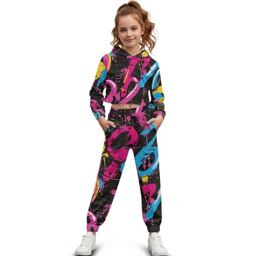 YECARYPOD Graffiti Boys' Active Sweatsuit 2 Piece Outfits Sweatshirt and Pants Girls Fashion Tracksuit Set Birthday Outfits Girls' Workout Top & Bottom Sets Kids Clothing Sets 12-13Y