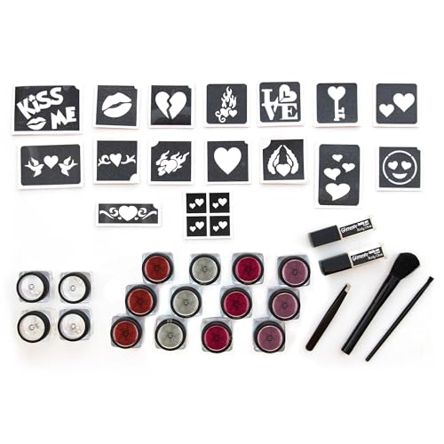 GLIMMER Body Art Hearts, Hugs & Kisses Glitter Tattoo Kit | Unleash Your Creativity with Glittery Fun!