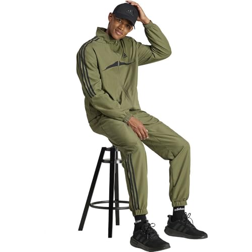 adidas Uomo Sportswear Woven Chevron Track Suit, Olive Strata, S