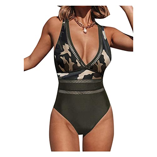 Maillot de bain une pièce camouflage à col V avec dos maillé respirant